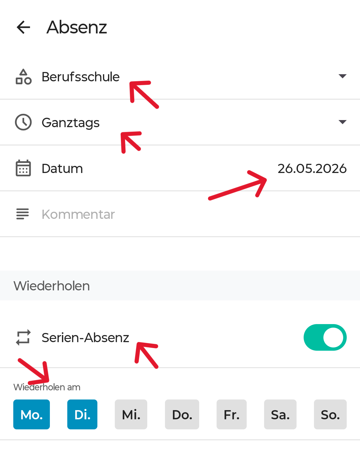 absenz daten eingeben